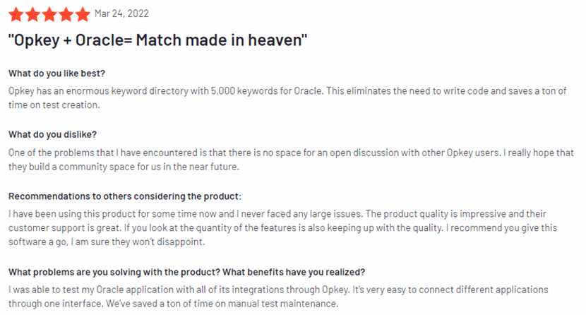 Opkey Recognized as 2022 High Performer by G2 1 Opkey Oracle