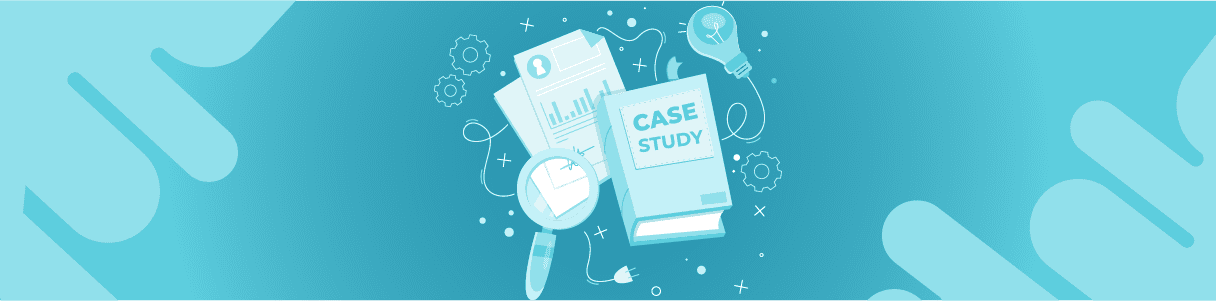 Case study book, documents, magnifying glass, and lightbulb; illustrating real-world insights and integration testing.