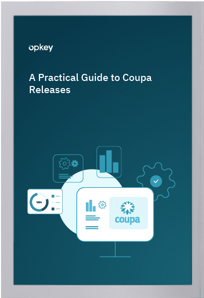 Infographic: A practical guide to Coupa releases. Shows Coupa logo and data visualizations.