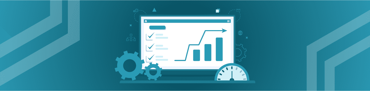 Laptop displaying Salesforce test automation dashboard showing progress graph and checklist.