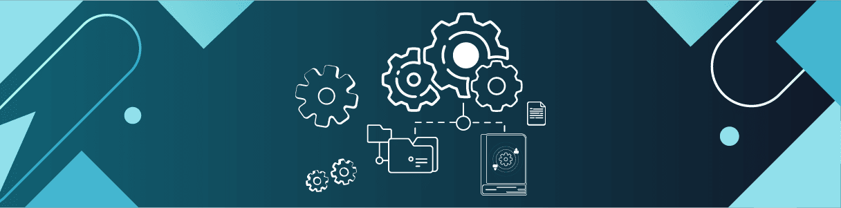Diagram showing interconnected gears, folders, and files, representing a sustainable test automation program.
