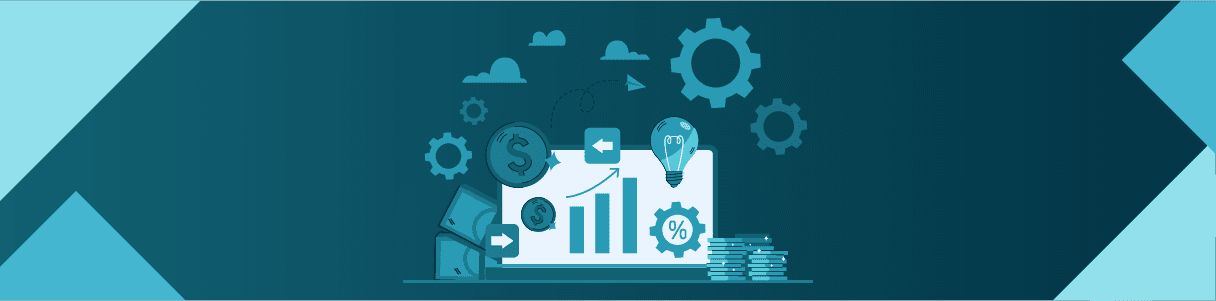 Laptop displaying upward trending graph, surrounded by dollar signs, gears, and a lightbulb; symbolizing Opkey's successful funding round.