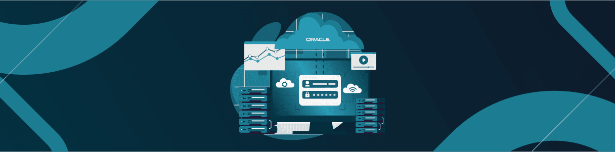 Oracle Cloud 22C infographic showing data analytics, video streaming, and secure server access.