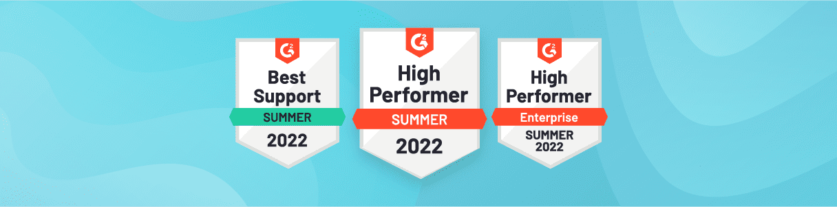 Opkey's Summer 2022 G2 awards: Best Support, High Performer, and High Performer Enterprise.