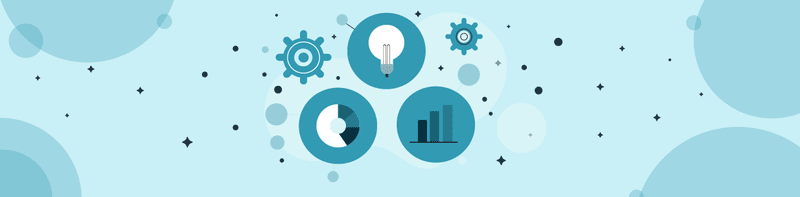 Infographic illustrating the benefits of Oracle test automation, showing ideas, gears, charts, and graphs.