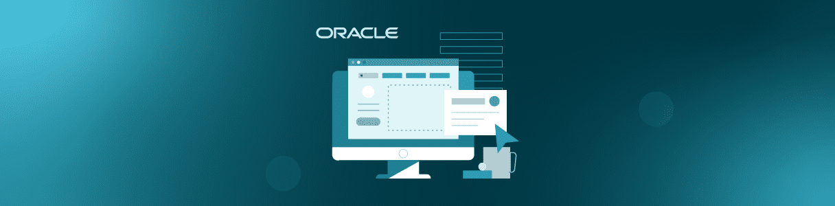 Desktop showing website design elements and Oracle logo. Cloud readiness concept.