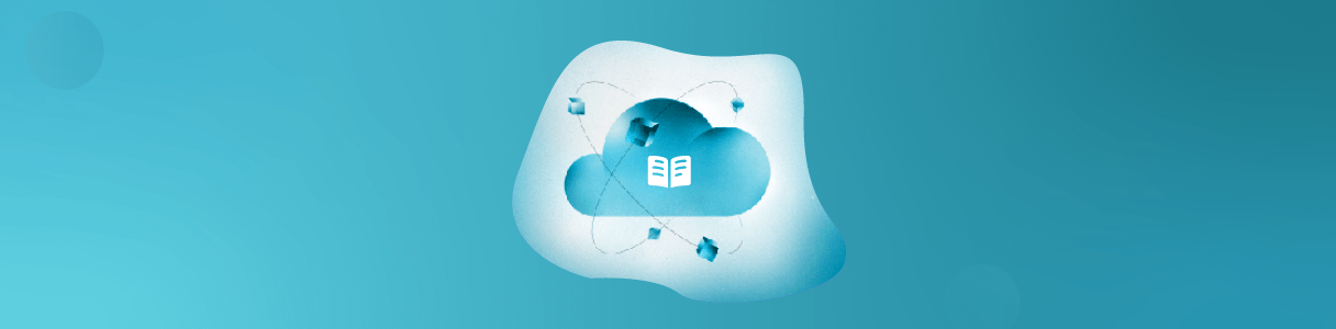 Cloud computing icon with book, representing Oracle Cloud ERP data storage and accessibility.