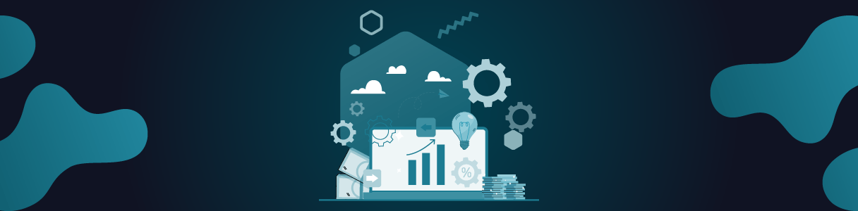 Laptop displaying upward trending graph, gears, lightbulb, and envelope; illustrating financial benefits of cloud migration.