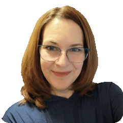 Headshot of a woman with shoulder-length auburn hair wearing glasses.