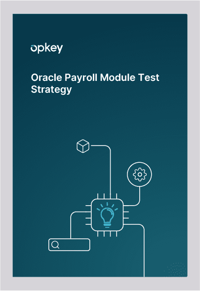Diagram illustrating an Oracle Payroll Module test strategy. Key elements include a lightbulb, gear, and search bar.