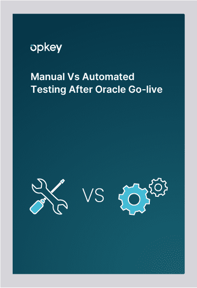 Manual vs automated testing after Oracle Go-Live: Wrench and screwdriver icons represent manual testing, while gears represent automated testing.
