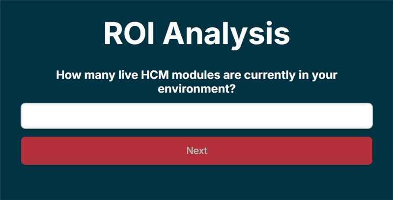 ROI Analysis form asking for the number of live HCM modules
