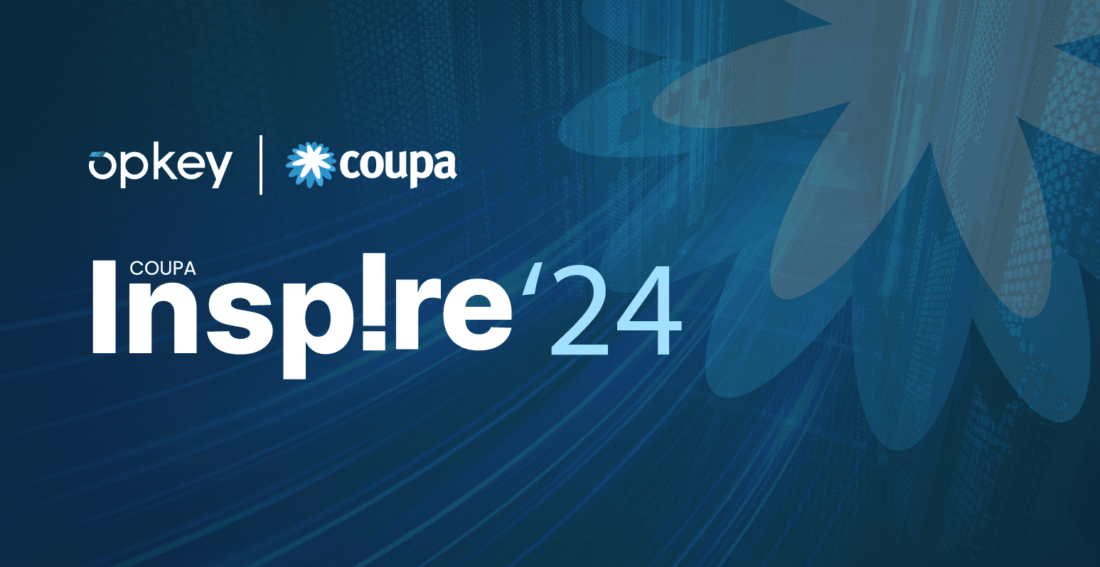 Coupa Inspire '24 event graphic featuring Opkey and Coupa logos.