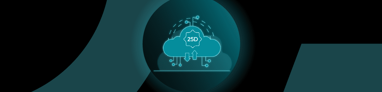 abstract black and teal shapes with text "25d"