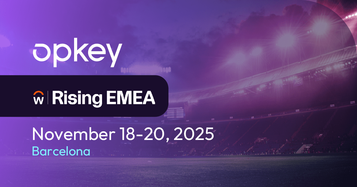 text logo: opkey. with workday rising emea logo. november 18-20, 2025. Barcelona